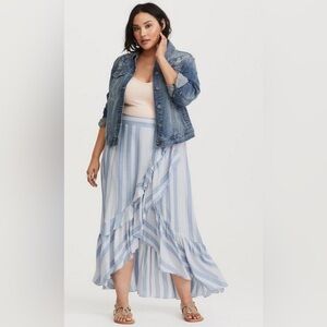 Torrid Women’s Skirt Size 3XL Ruffle High Low Elastic Waist Stripes Blue & White